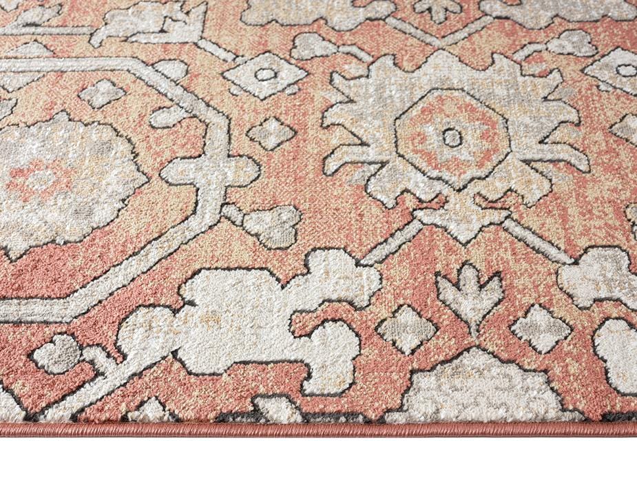 Gracie Peach Terracotta Transitional Floral Motif Rug