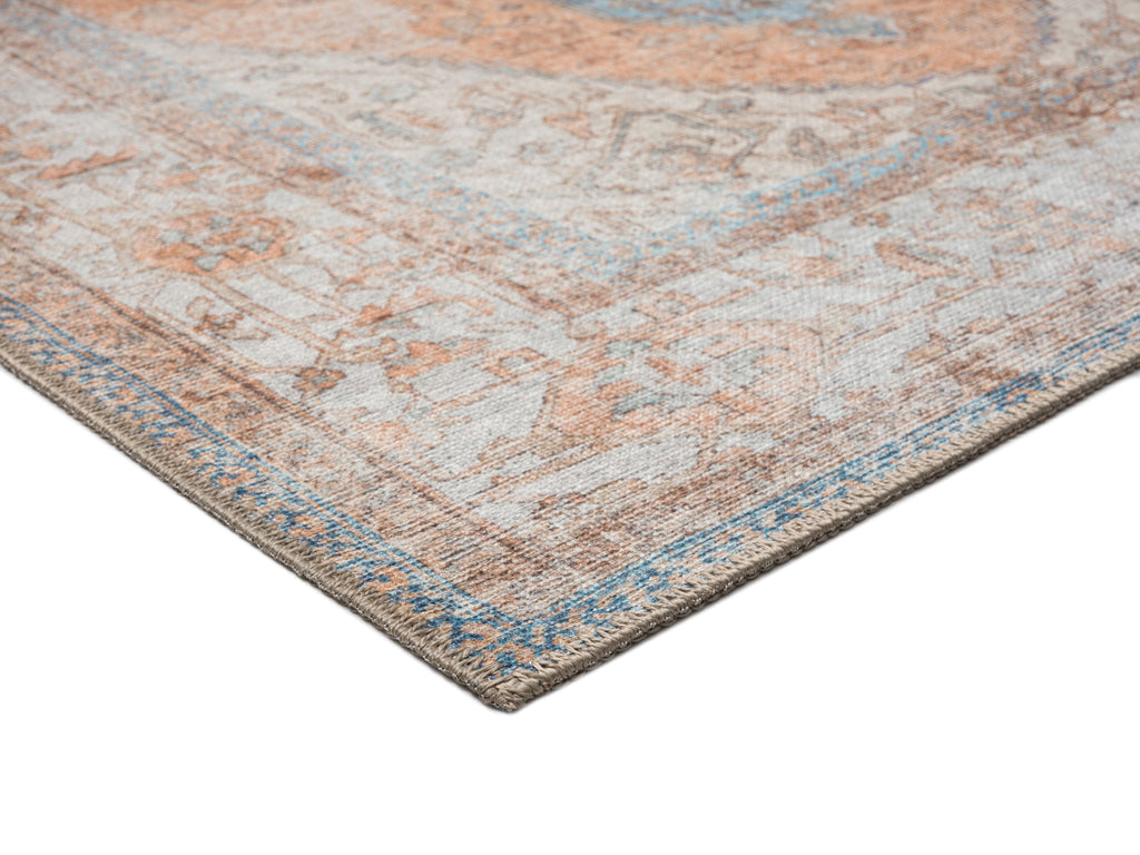 Halima Orange and Blue Traditional Distressed Washable Rug