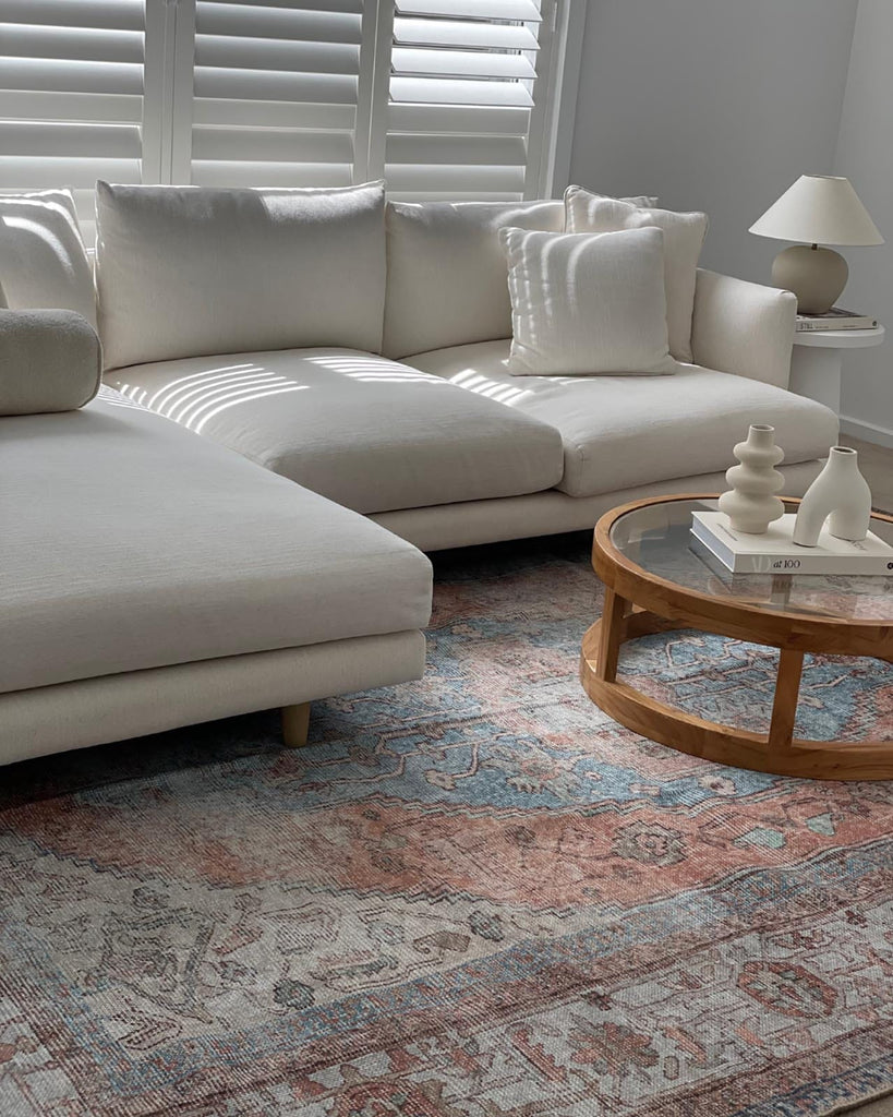 Halima Orange and Blue Traditional Distressed Washable Rug