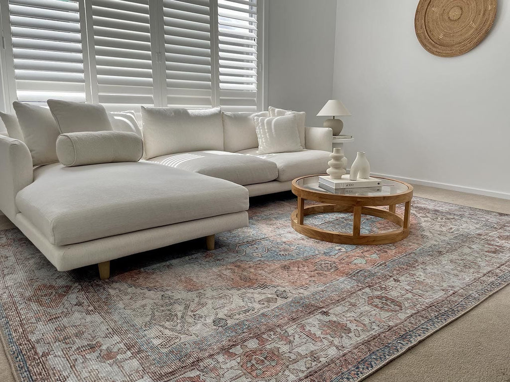 Halima Orange and Blue Traditional Distressed Washable Rug