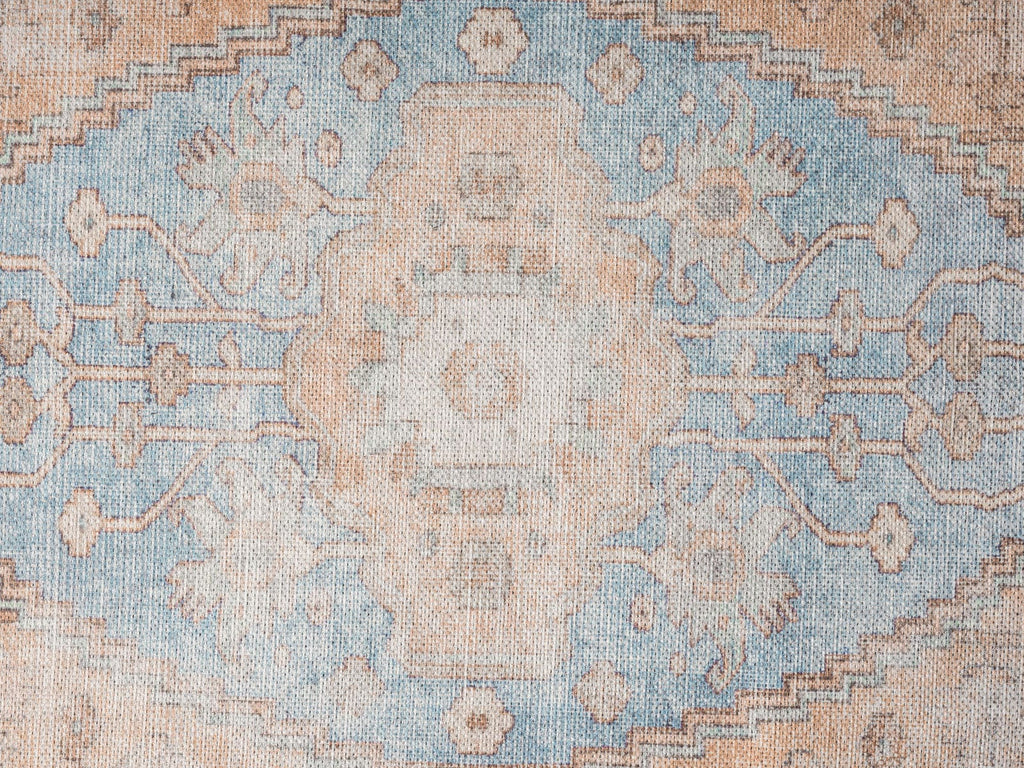 Halima Orange and Blue Traditional Distressed Washable Rug