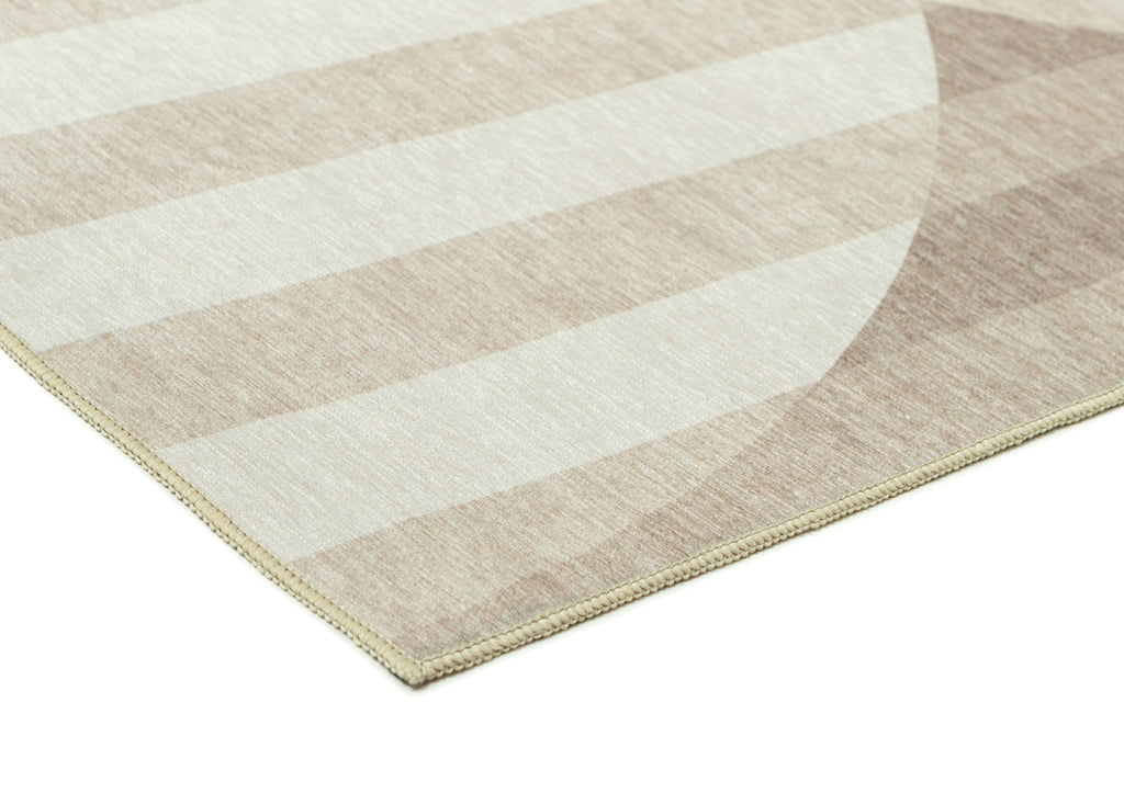 Icarus Soft Sand and Warm Taupe Abstract Circle Indoor Outdoor Rug
