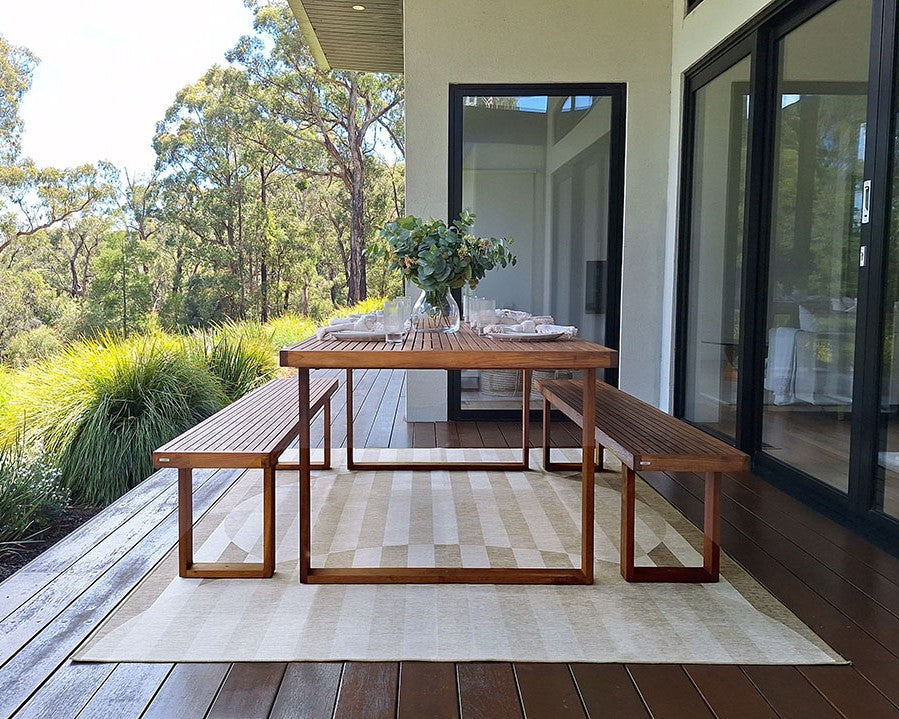 Icarus Soft Sand and Warm Taupe Abstract Circle Indoor Outdoor Rug