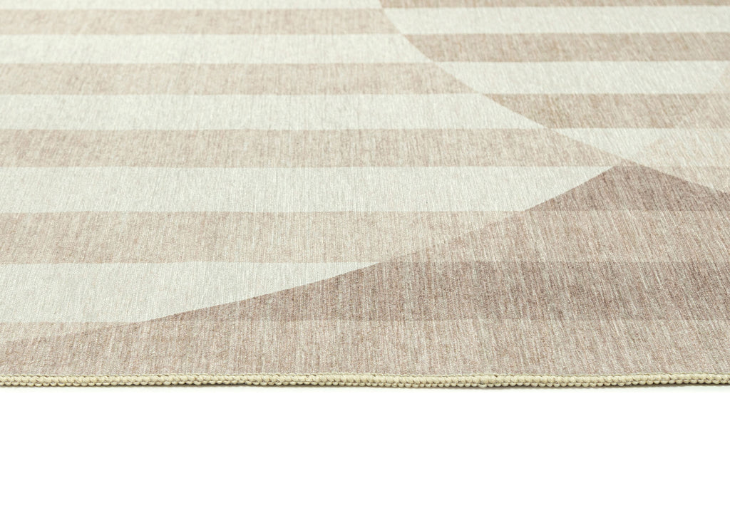 Icarus Soft Sand and Warm Taupe Abstract Circle Indoor Outdoor Rug