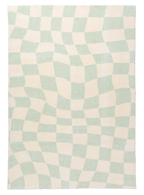 Ilenna Green and Ivory Abstract Checkered Washable Rug
