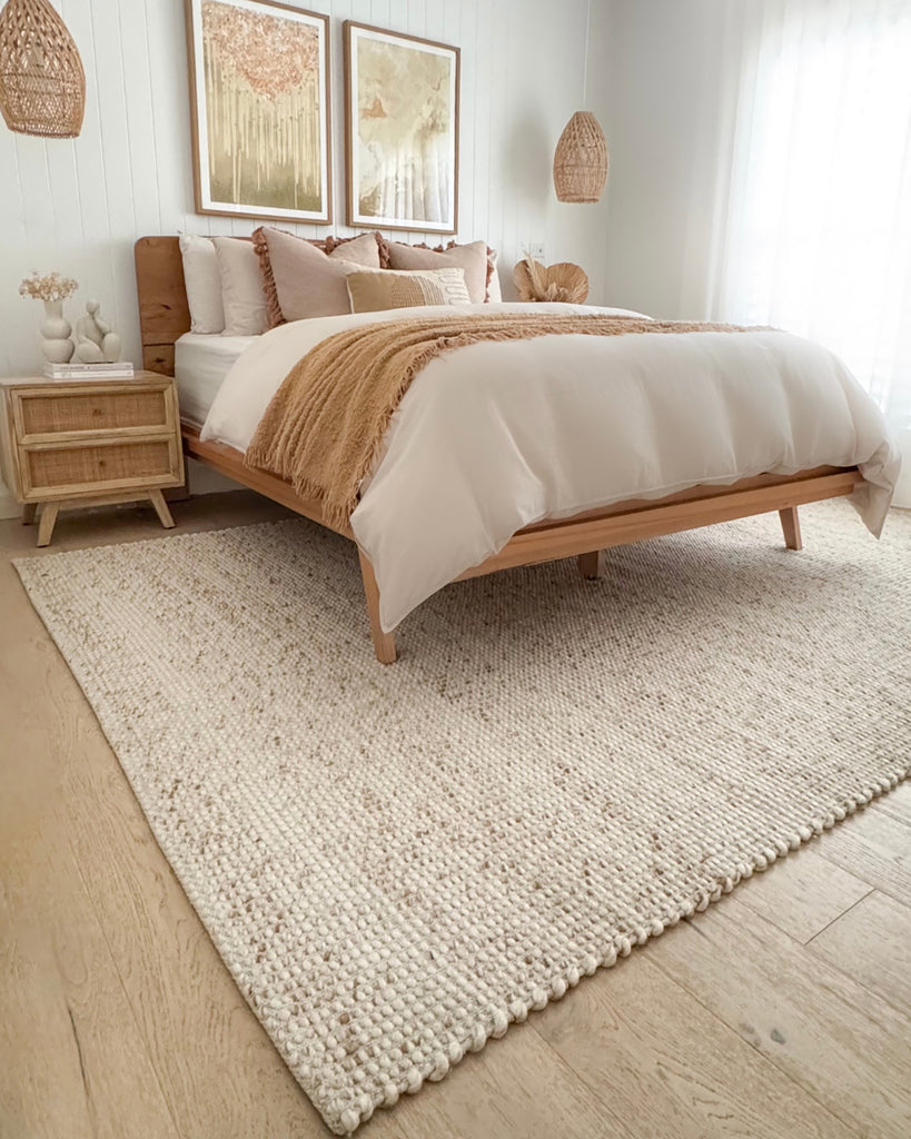 Indya Marbled Cream and Beige Chunky Wool Rug
