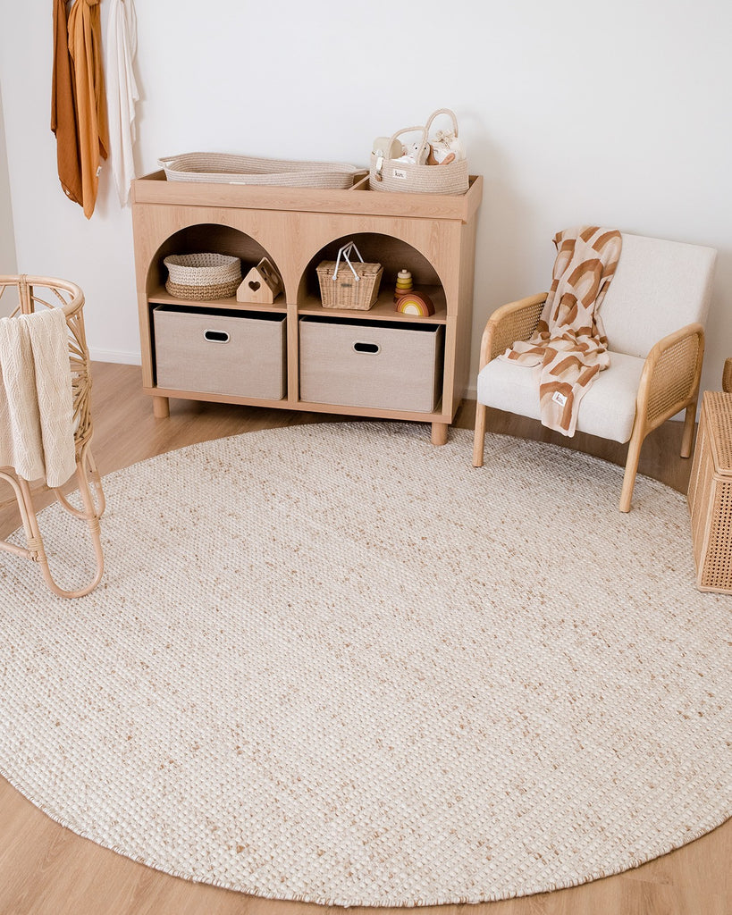 Indya Marbled Cream and Beige Chunky Wool Round Rug