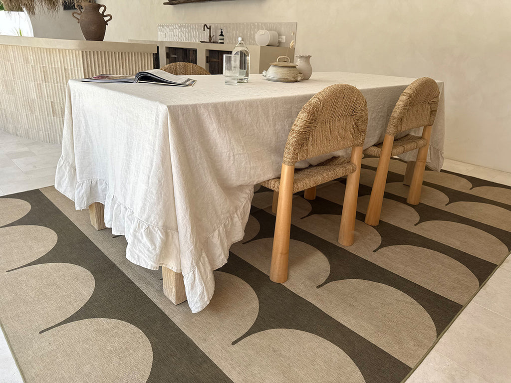 Inez Forest and Sage Arch Stripe Indoor Outdoor Rug