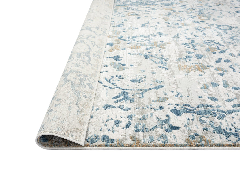 Iris Blue Grey and Beige Distressed Floral Rug