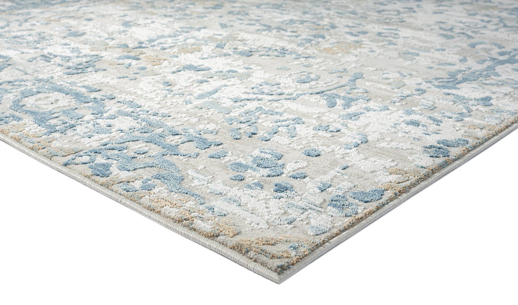 Iris Blue Grey and Beige Distressed Floral Rug