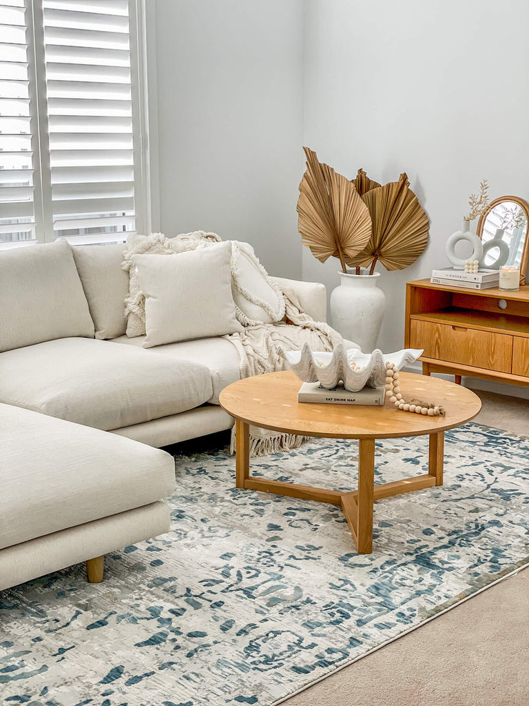 Iris Blue Grey and Beige Distressed Floral Rug