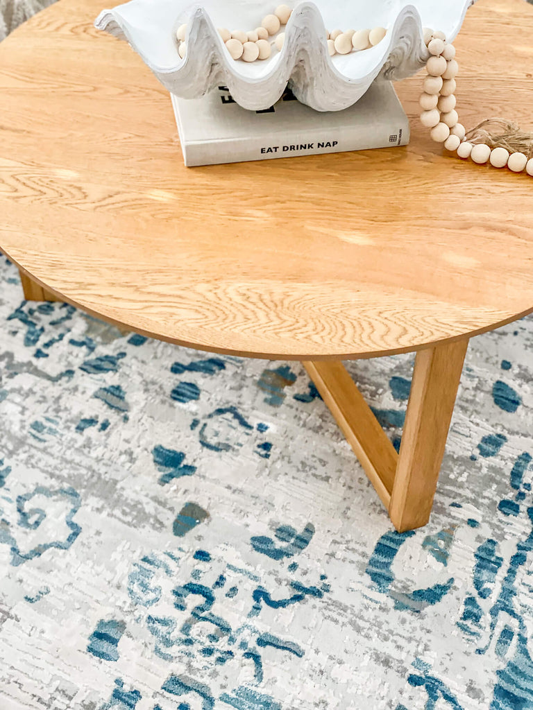 Iris Blue Grey and Beige Distressed Floral Rug