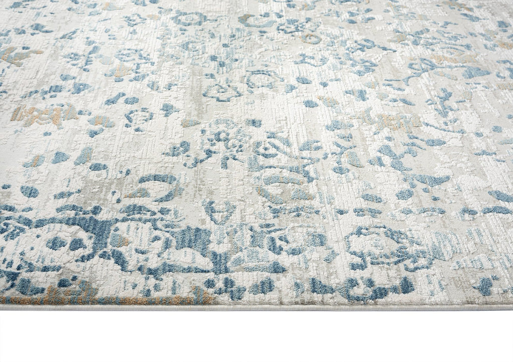 Iris Blue Grey and Beige Distressed Floral Rug