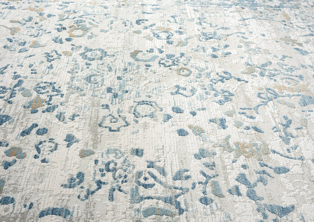 Iris Blue Grey and Beige Distressed Floral Rug