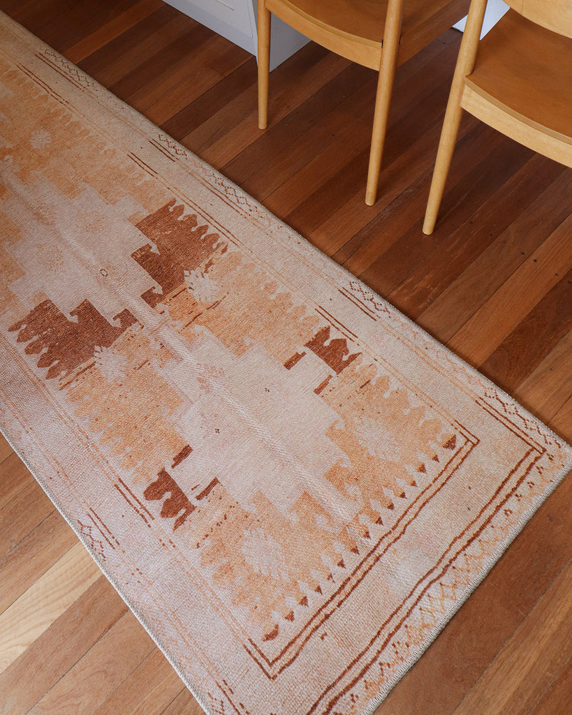 Isola Cream and Rust Tribal Washable Runner Rug