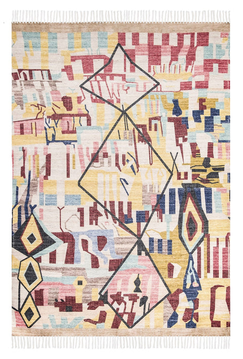 Izzie Red Yellow and Blue Abstract Tribal Indoor Outdoor Rug *NO RETURNS UNLESS FAULTY