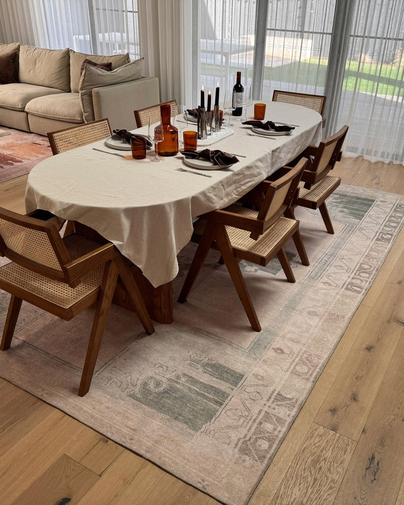 Janella Beige and Green Medallion Washable Rug