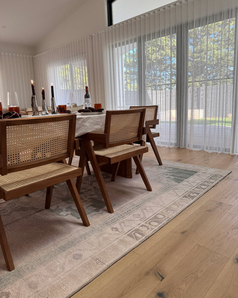 Janella Beige and Green Medallion Washable Rug