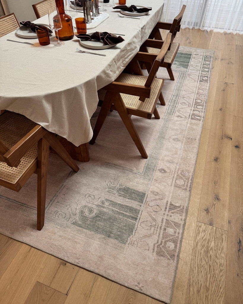 Janella Beige and Green Medallion Washable Rug