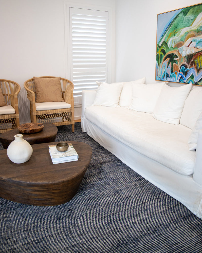 Jena Midnight Blue and White Hand Loomed Cotton Rug