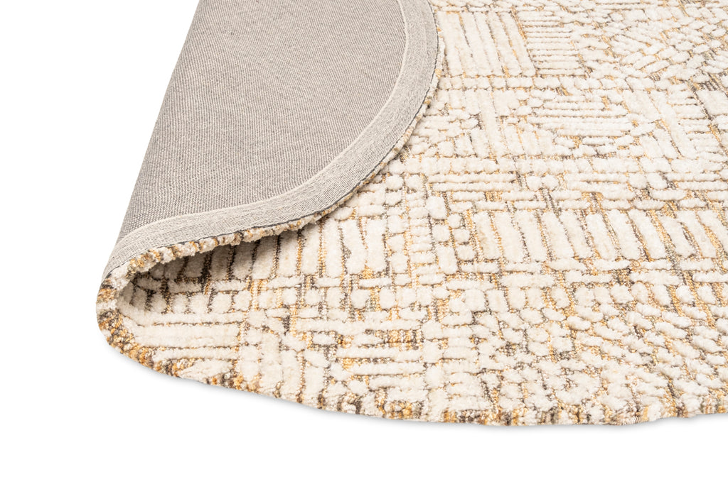 Jordan Mustard and Beige Geometric Modern Round Rug
