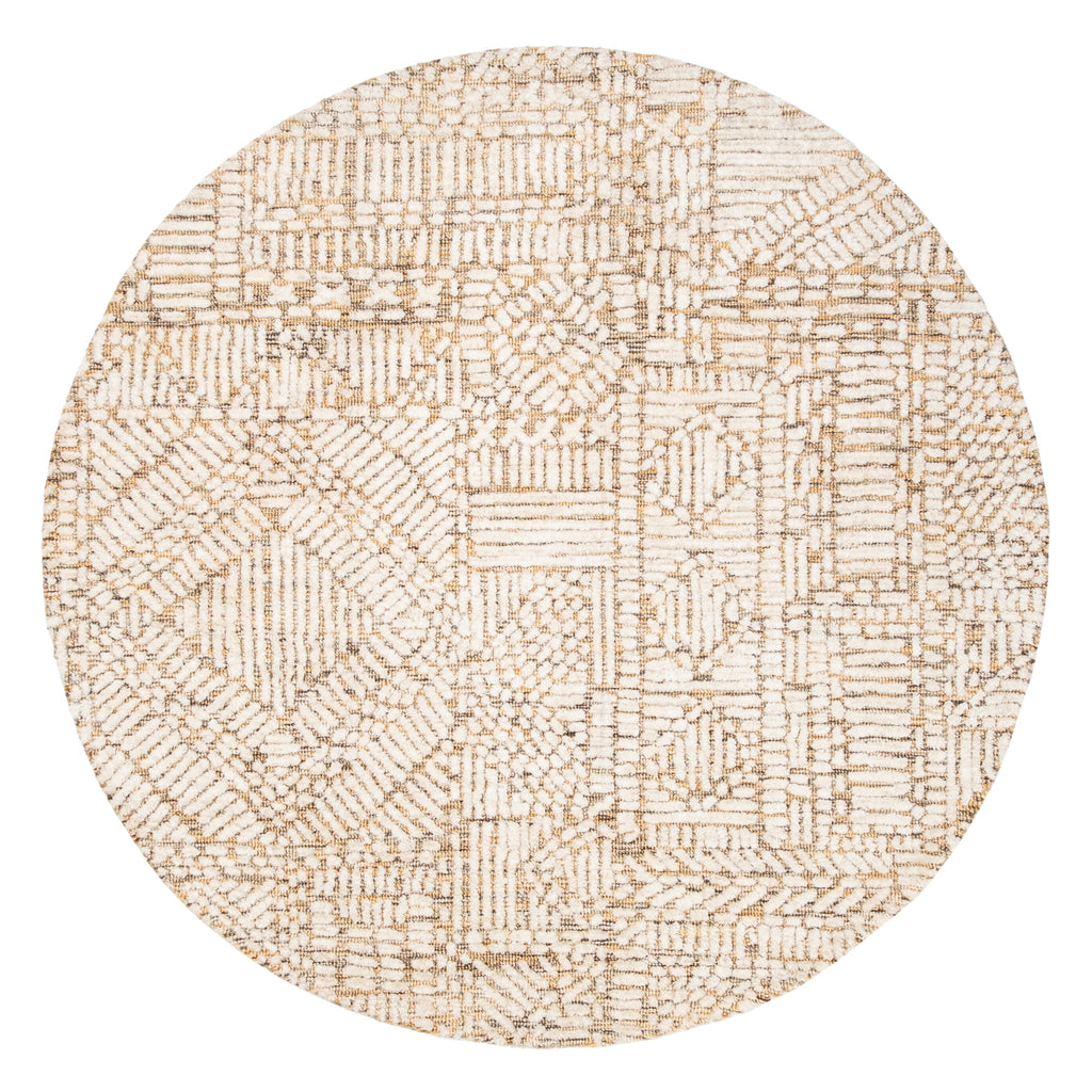 Jordan Mustard and Beige Geometric Modern Round Rug