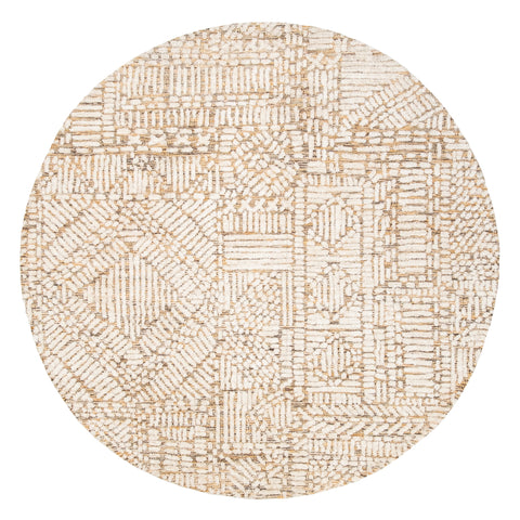 Jordan Mustard and Beige Geometric Modern Round Rug