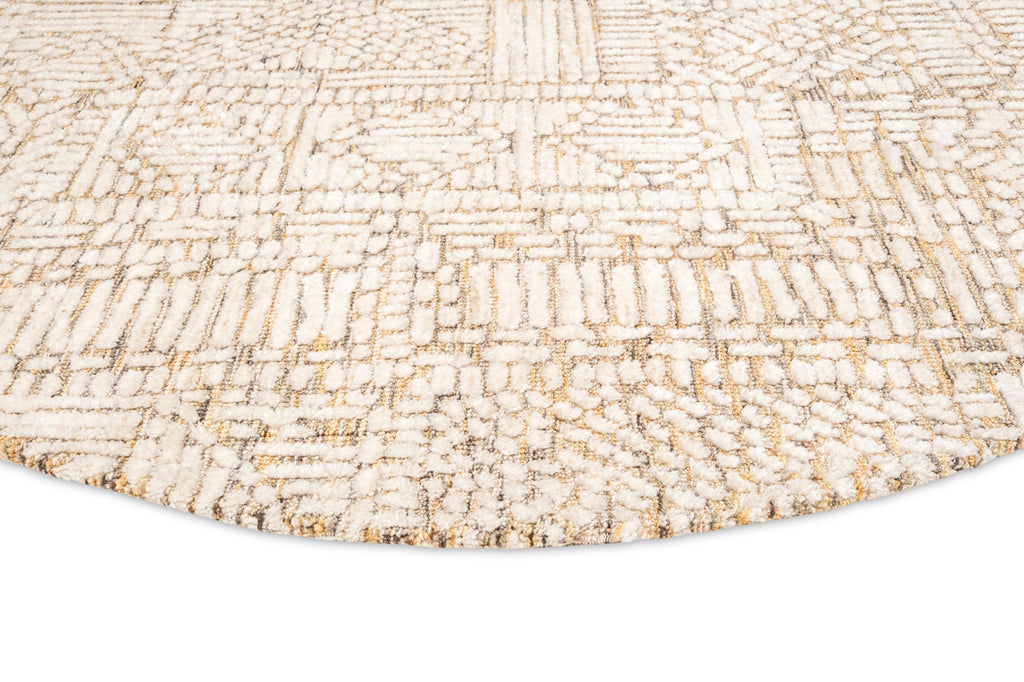 Jordan Mustard and Beige Geometric Modern Round Rug