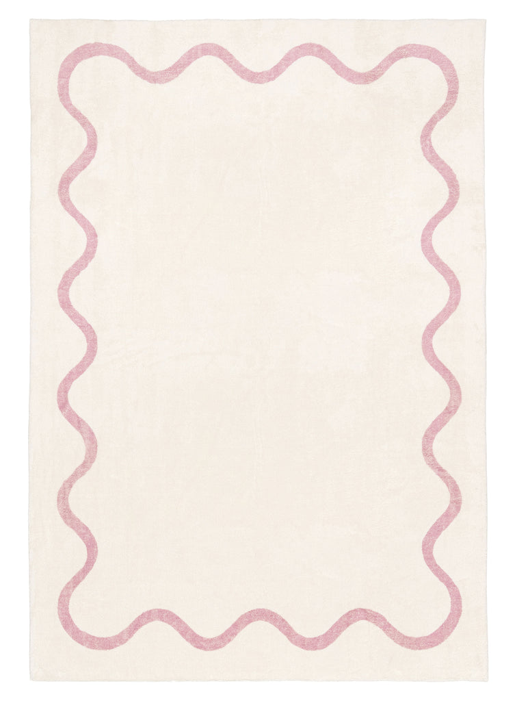 Juliana Pink and Cream Wiggle Bordered Washable Rug