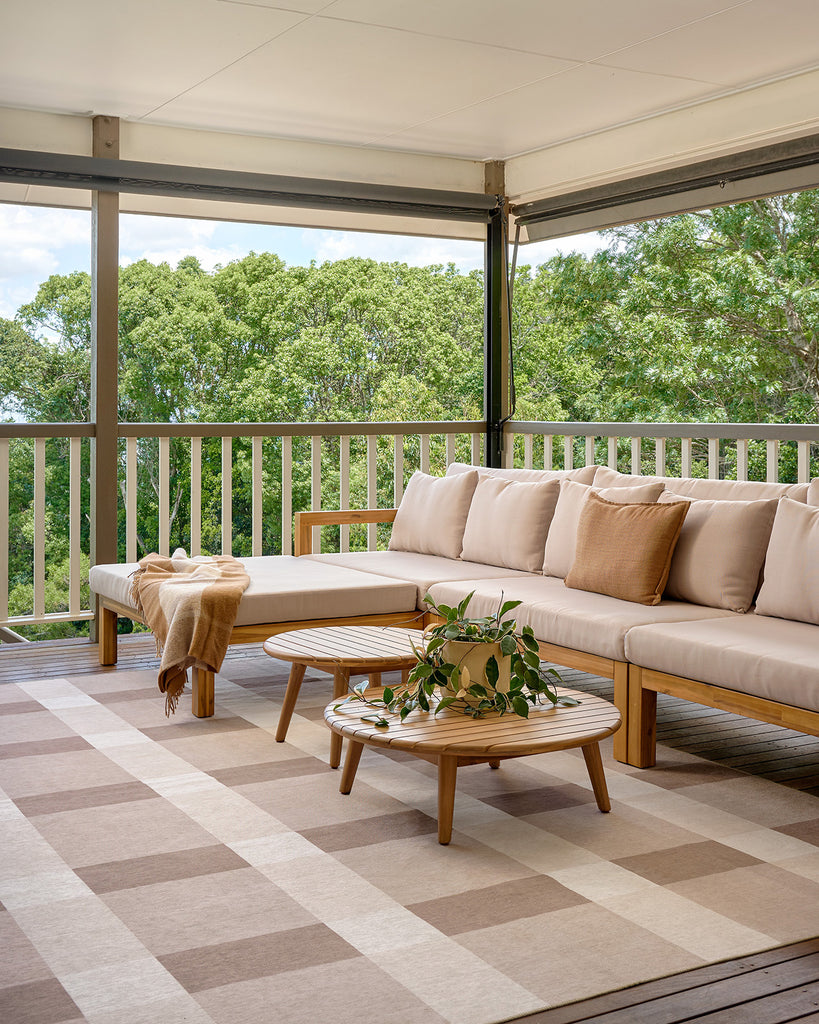 Jura Beige and Ivory Checkered Indoor Outdoor Rug