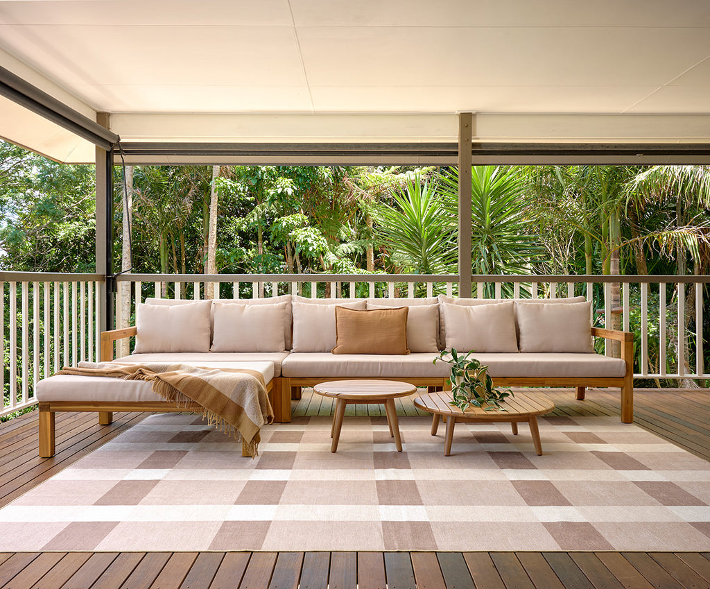 Jura Beige and Ivory Checkered Indoor Outdoor Rug