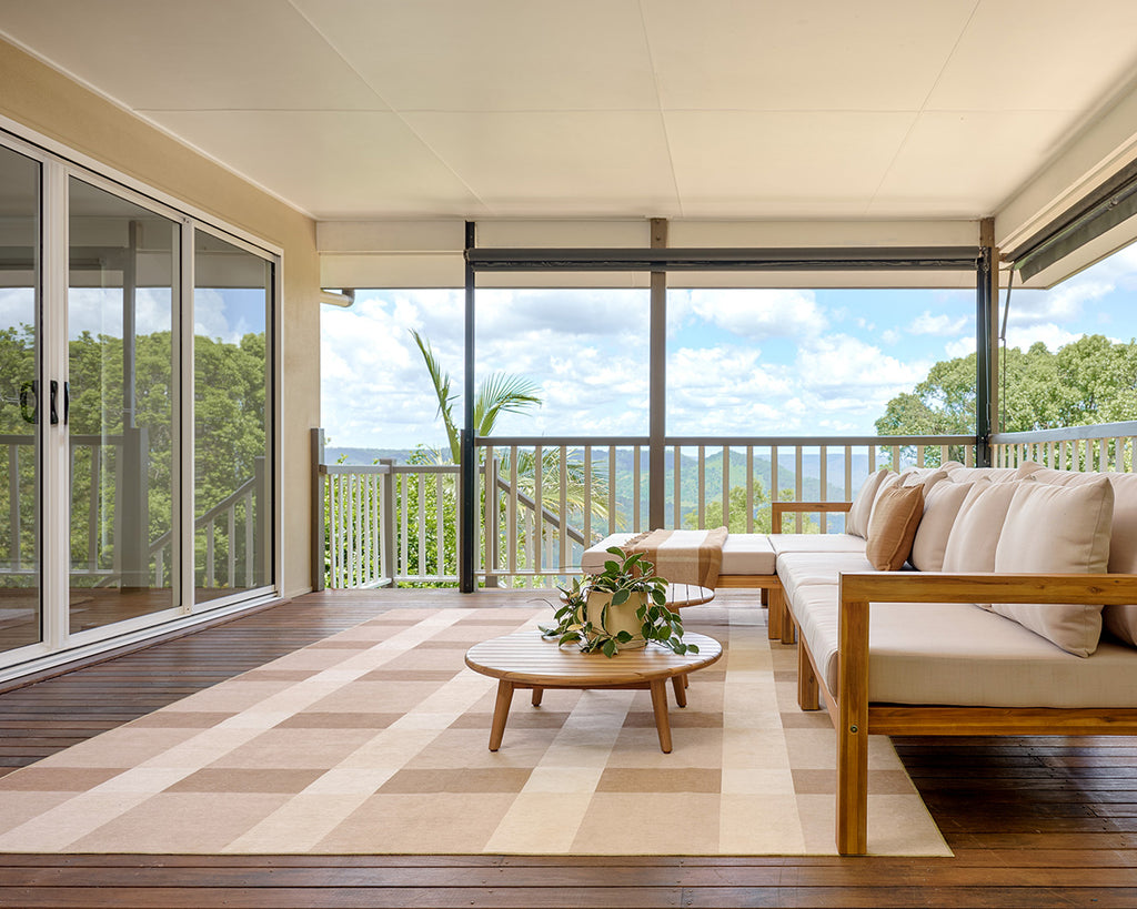 Jura Beige and Ivory Checkered Indoor Outdoor Rug