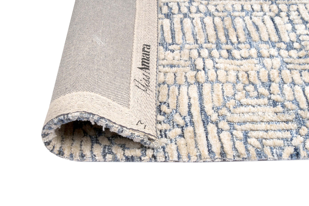 Karmen Blue and Ivory Geometric Patterned Rug