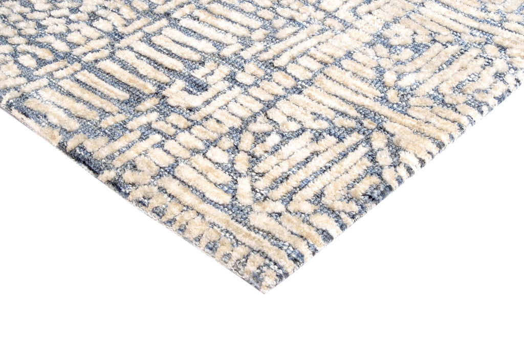 Karmen Blue and Ivory Geometric Patterned Rug