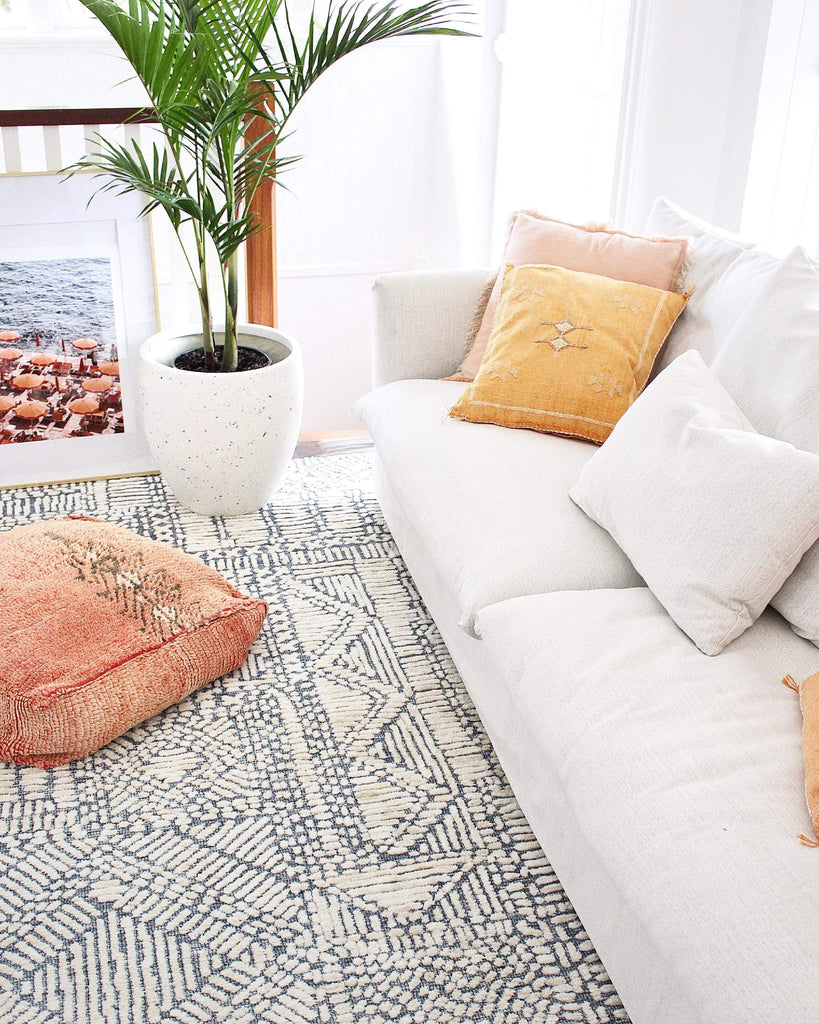 Karmen Blue and Ivory Geometric Patterned Rug