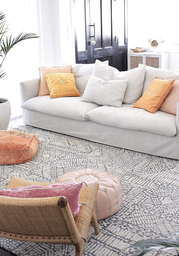 Karmen Blue and Ivory Geometric Patterned Rug