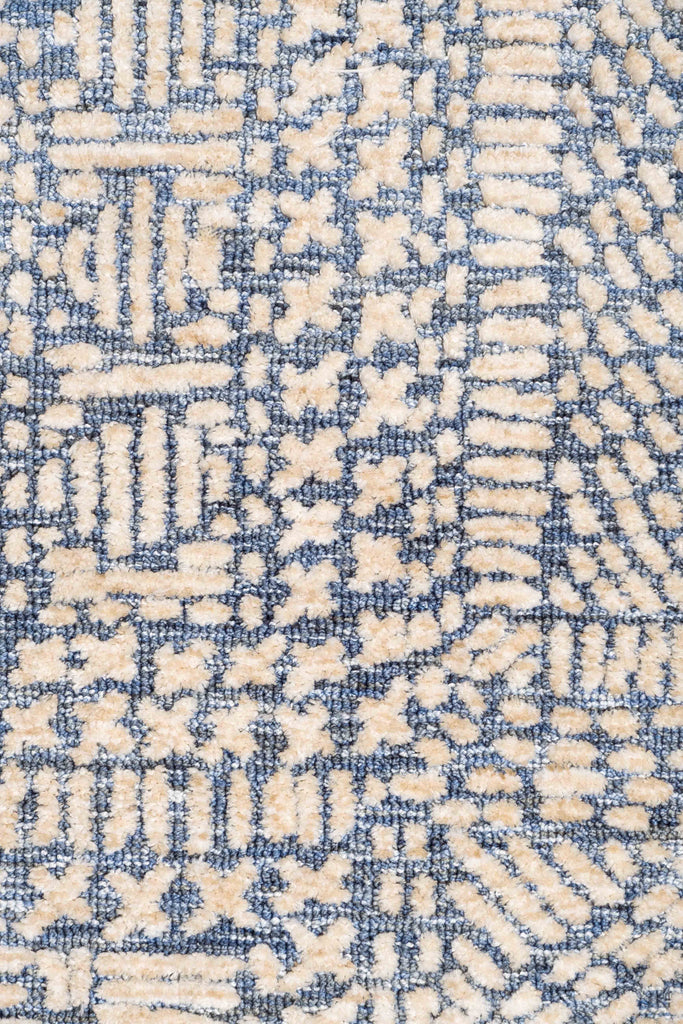 Karmen Blue and Ivory Geometric Patterned Rug