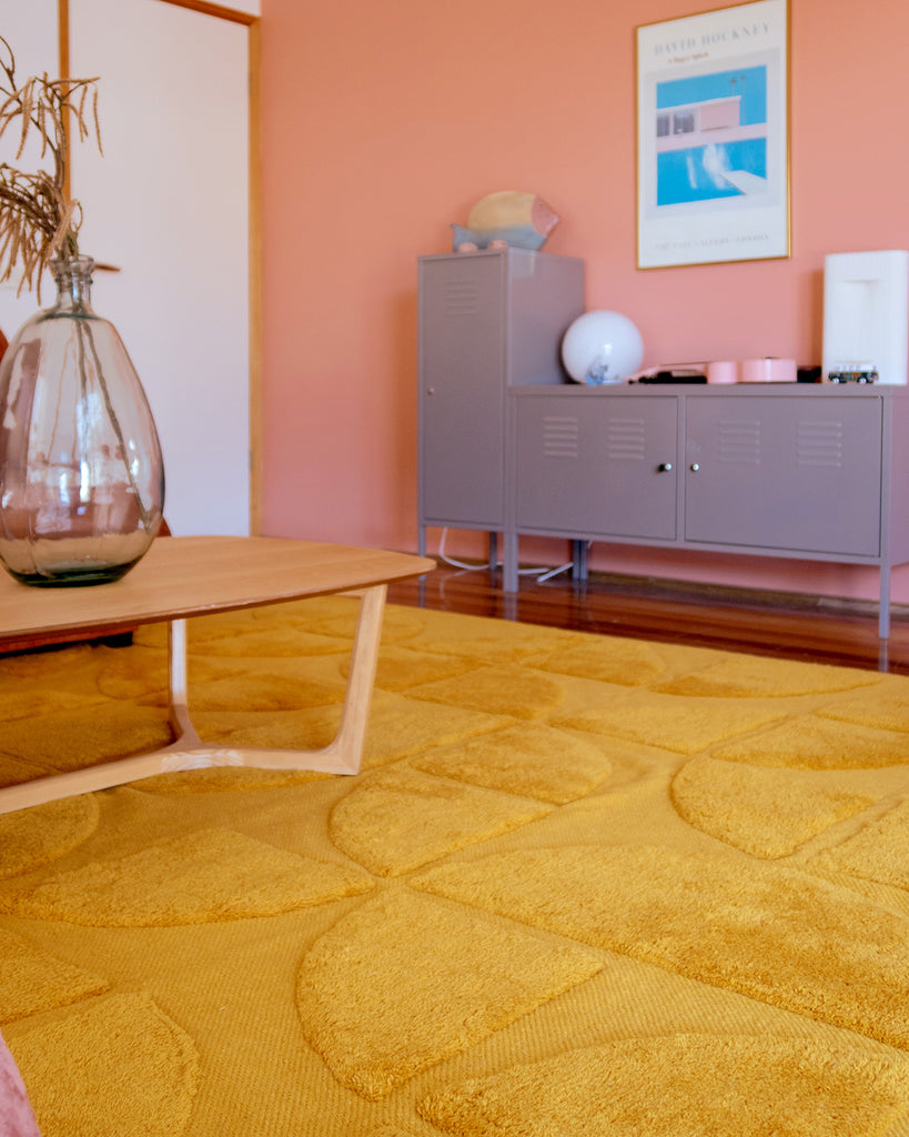 Kay Mustard Geometric Washable Wool Rug