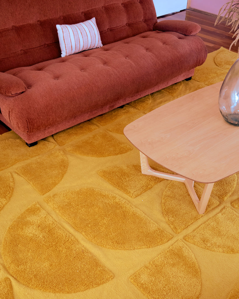 Kay Mustard Geometric Washable Wool Rug