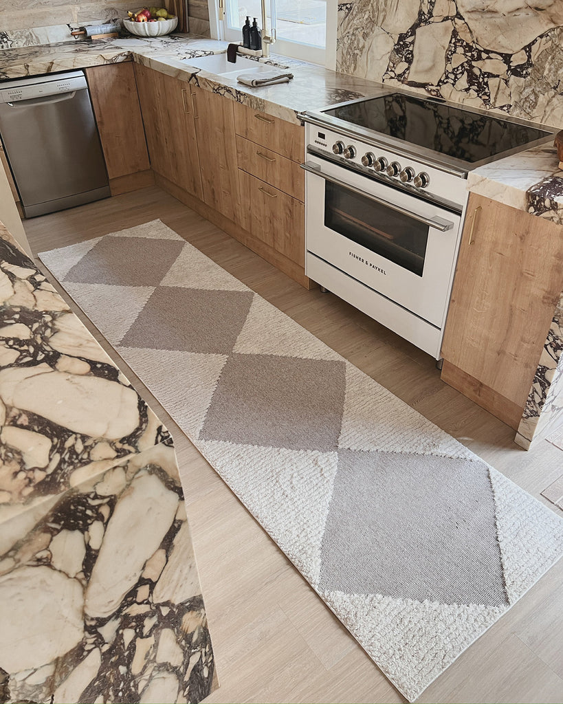 Kelsey Ivory and Beige Checkered Runner Rug