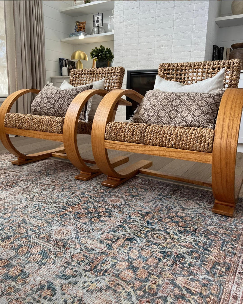 Krisna Brown and BlueTraditional Distressed Washable Rug