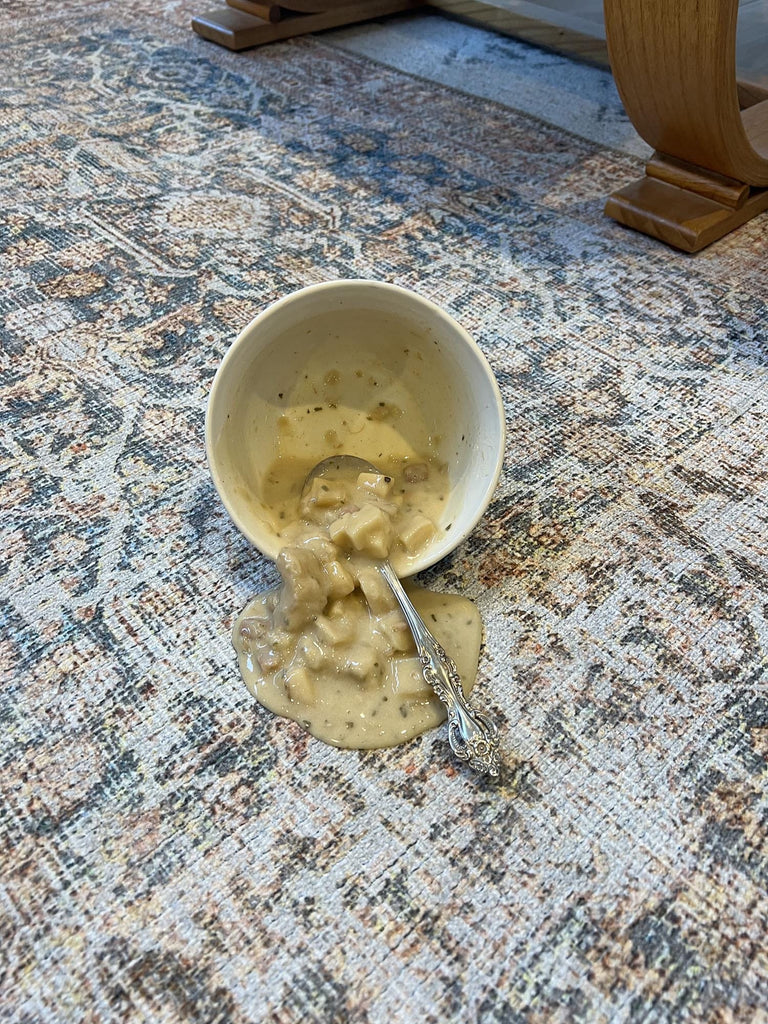 Krisna Brown and BlueTraditional Distressed Washable Rug