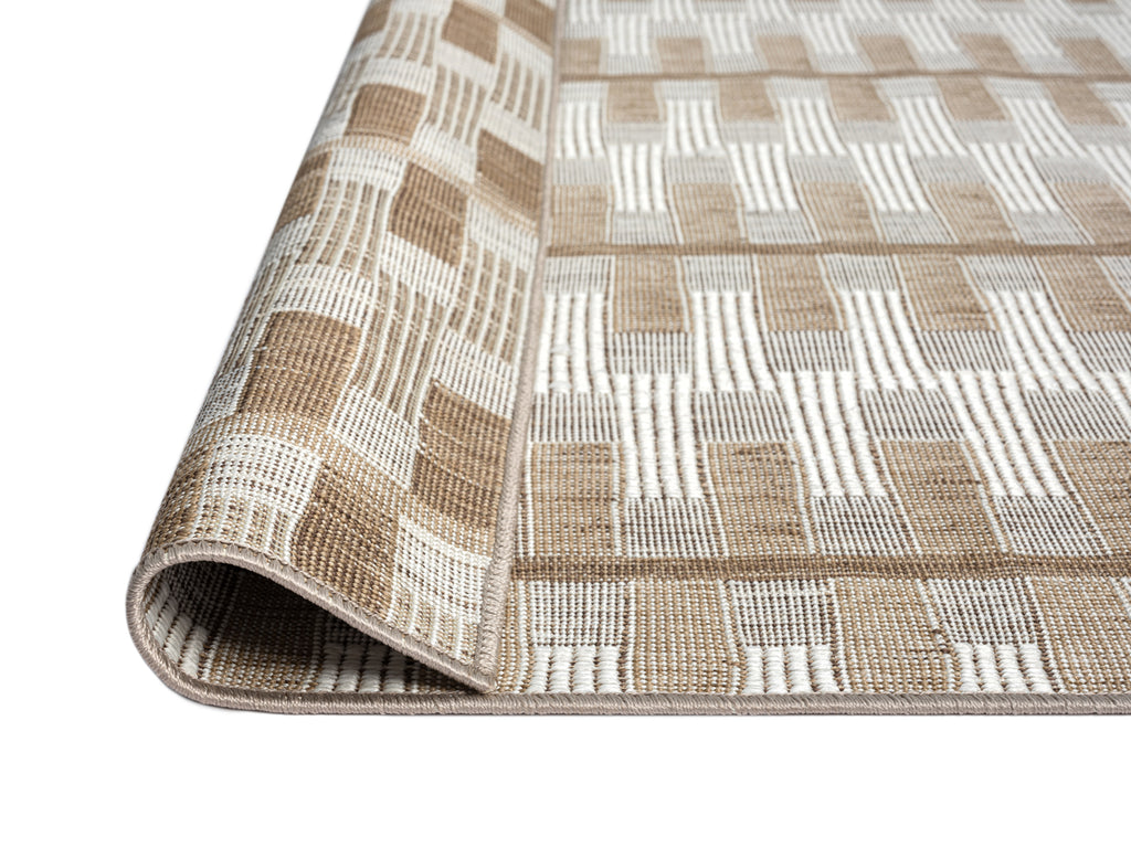 Krystal Brown and Ivory Geometric Flatweave Indoor Outdoor Rug