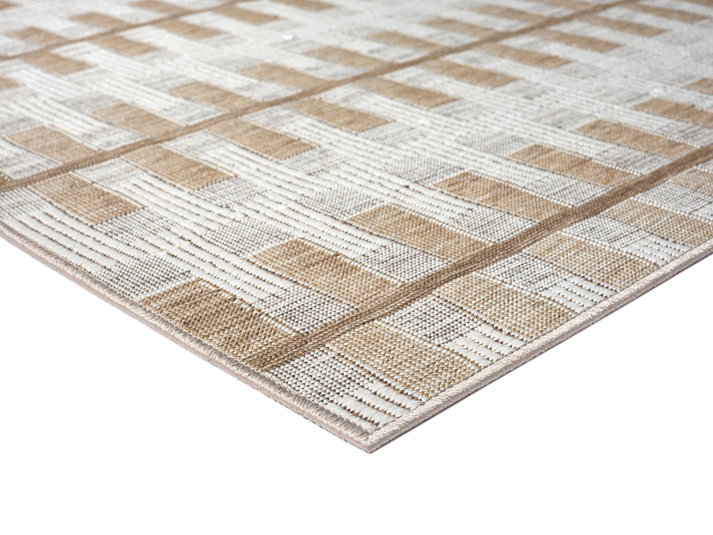Krystal Brown and Ivory Geometric Flatweave Indoor Outdoor Rug