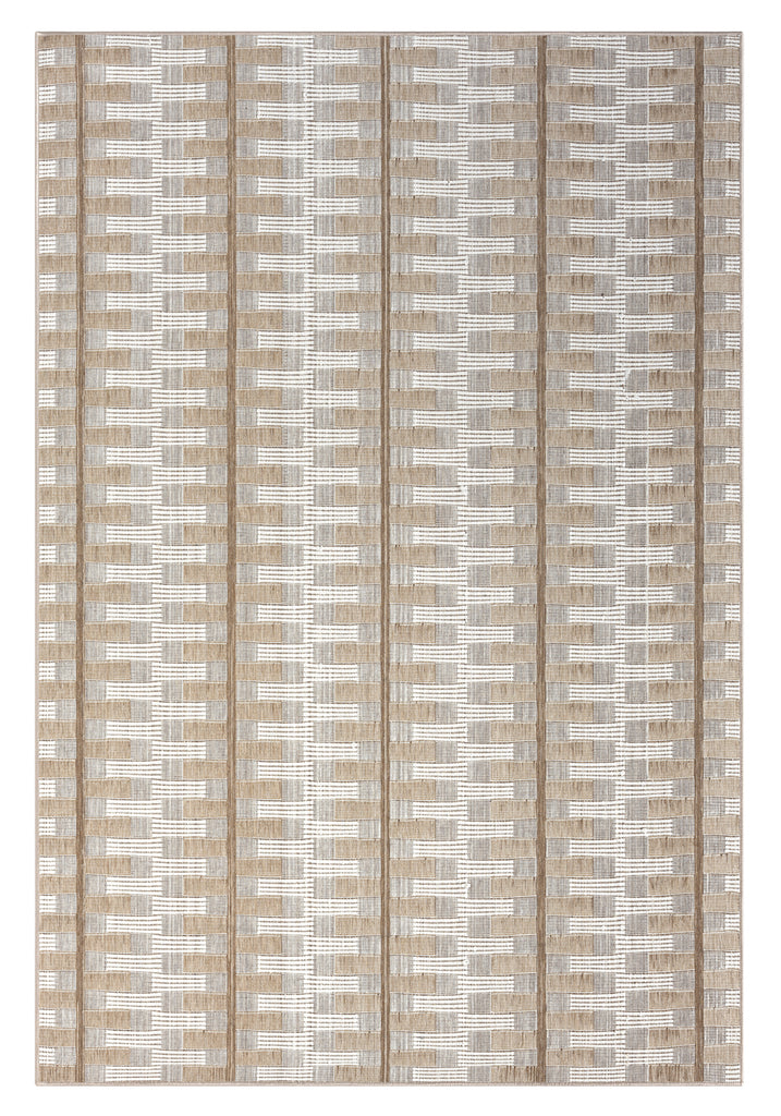 Krystal Brown and Ivory Geometric Flatweave Indoor Outdoor Rug