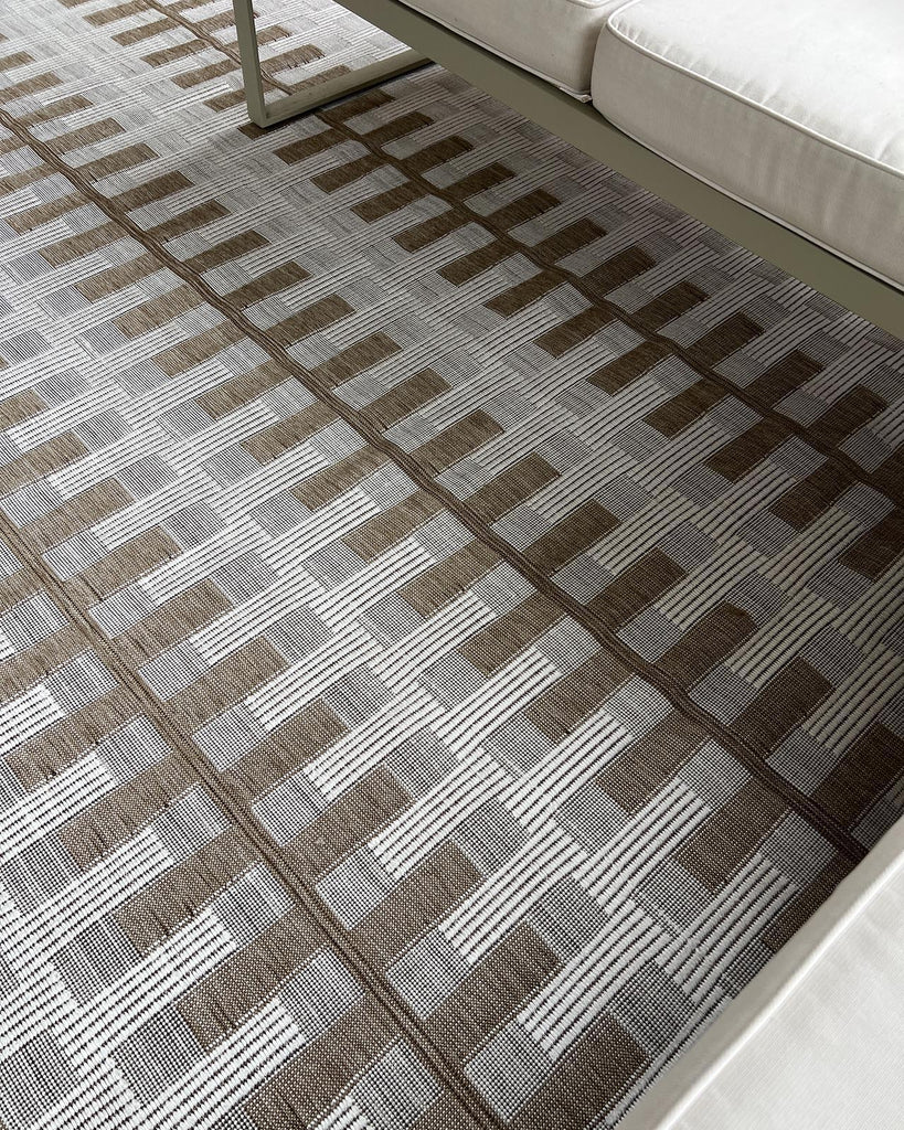 Krystal Brown and Ivory Geometric Flatweave Indoor Outdoor Rug
