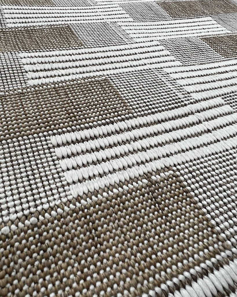 Krystal Brown and Ivory Geometric Flatweave Indoor Outdoor Rug
