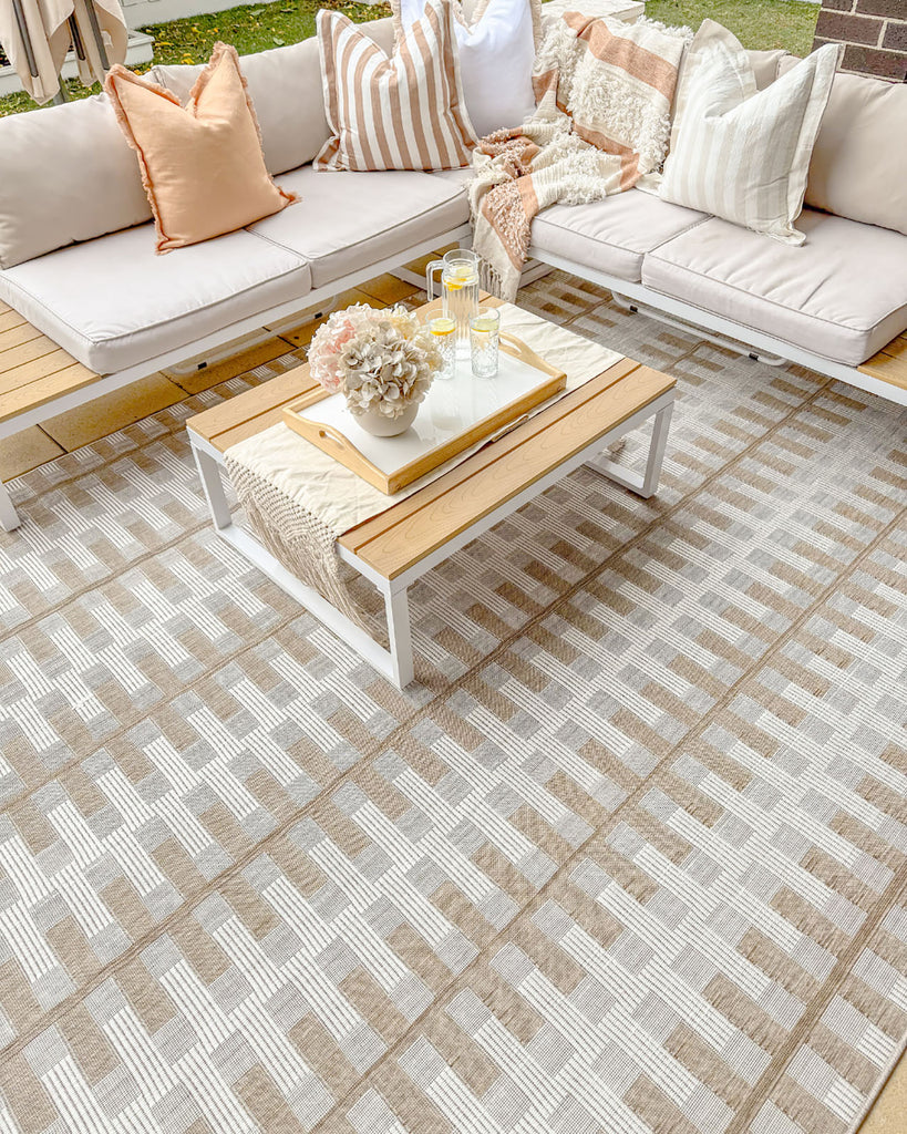 Krystal Brown and Ivory Geometric Flatweave Indoor Outdoor Rug