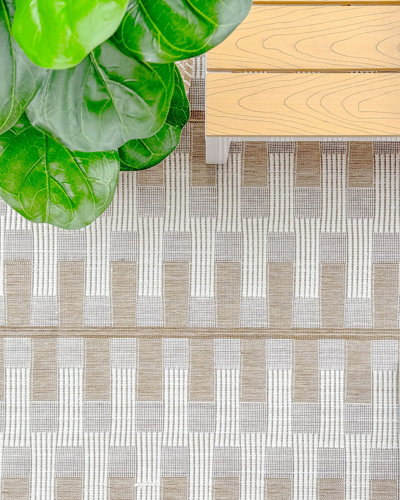 Krystal Brown and Ivory Geometric Flatweave Indoor Outdoor Rug