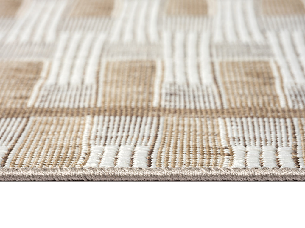 Krystal Brown and Ivory Geometric Flatweave Indoor Outdoor Rug
